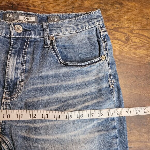 BKE Jeans 33x30 Jake Straight Leg Medium Thick Stitch Light Wash Stretch Denim - Picture 7 of 10